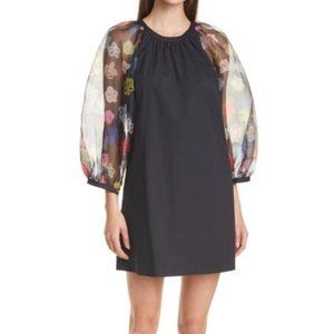 STAUD Garden Mini Dress Rainbow Bloom Black